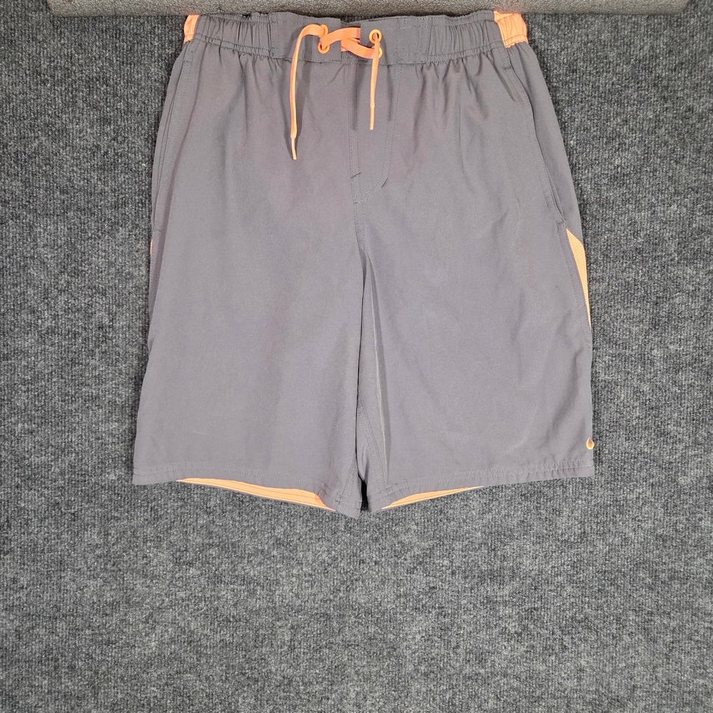 Nike Mens Swim Trunks Size Medium Gray Orange Board Shorts Mesh Lined Pockets